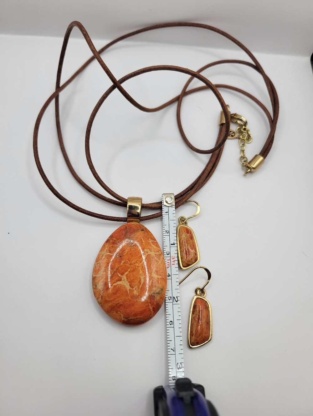 Barse Signed Sponge Coral Necklace And Earring Set With Leather Cord Western - Picture 10 of 10
